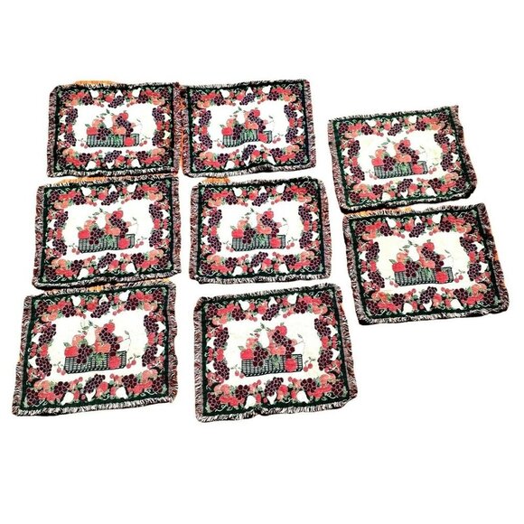 Vineyard Grapes Placemats with Fringe Apples Wine Harvest Themed 8 pc - Picture 4 of 5